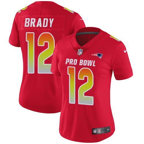 Nike Patriots #12 Tom Brady Red Women's Stitched NFL Limited AFC 2018 Pro Bowl Jersey